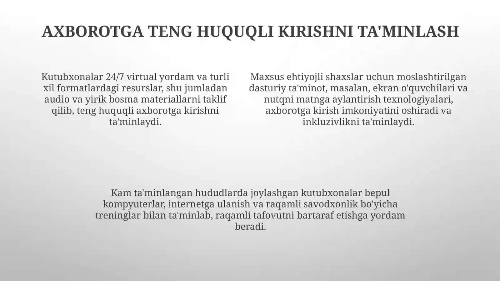 Kutubxona axborot xizmatining eng asosiy ijtimoiy yo'nalishlari 4