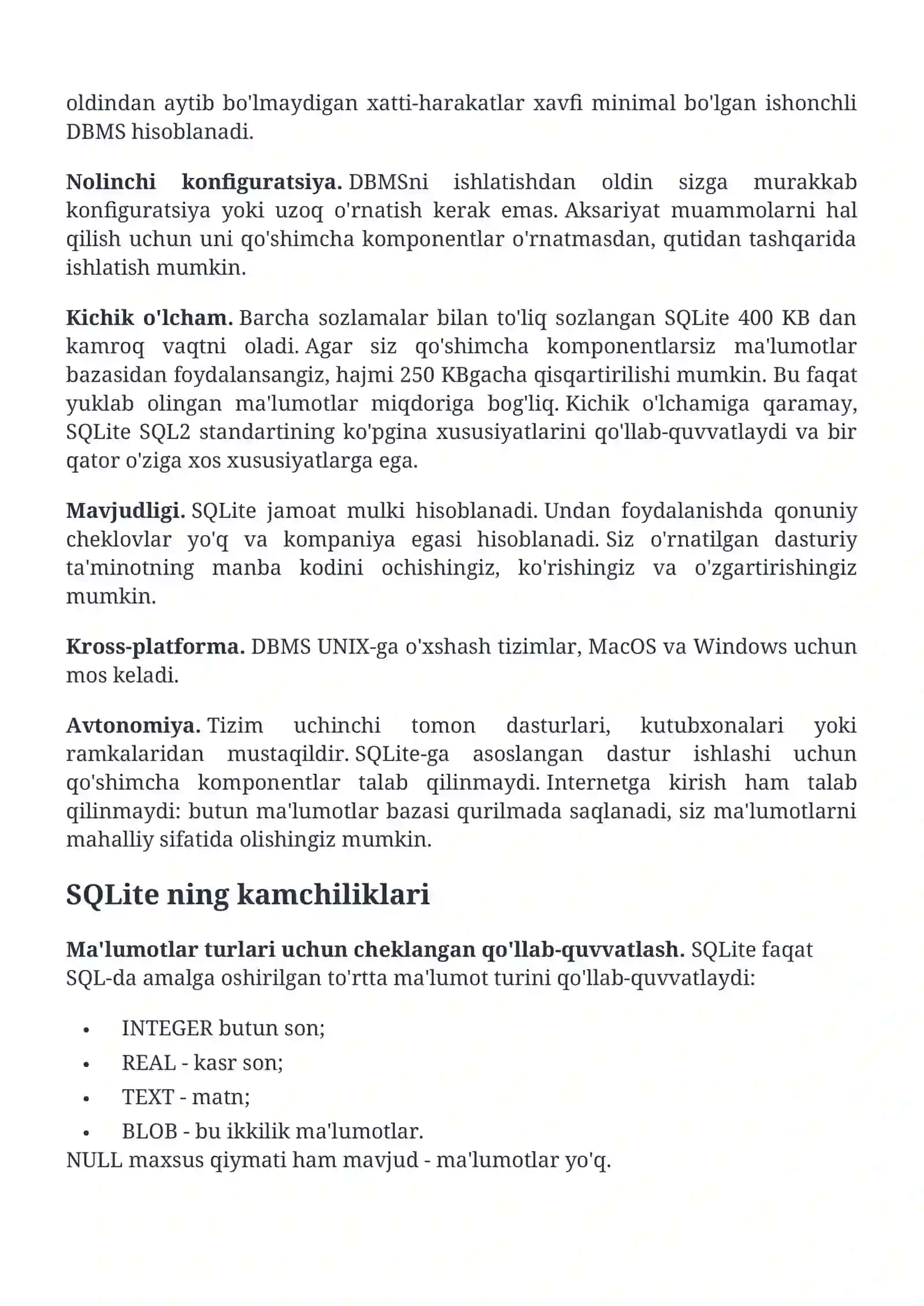 SQLite ma'lumotlar bazasi bilan ishlash printsiplari 4