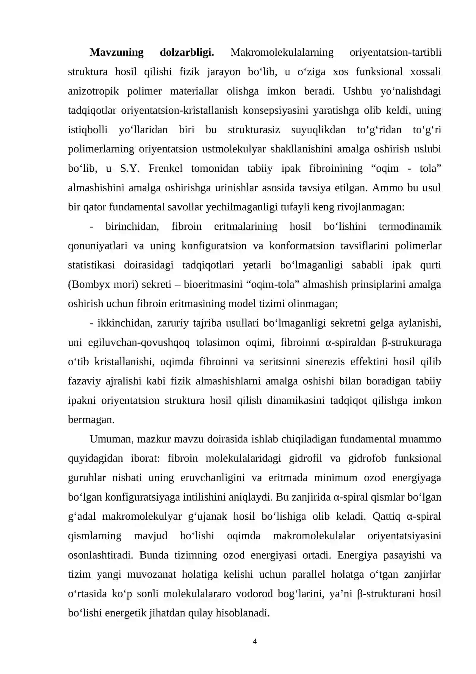 IPAK PILLASIDAN FIBROIN AJRATIB OLISH VA UNING MOLEKULYAR-MASSAVIY TAVSIFLARINI O’RGANISH 4