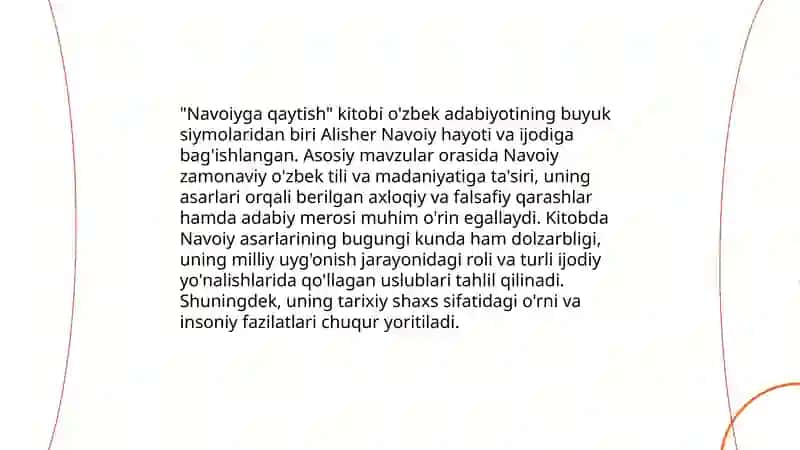 I Haqqulning,,Navoiga qaytish'' kitobini õqish va Navoiyning badiiy olami bõyicha ijodiy ish 4