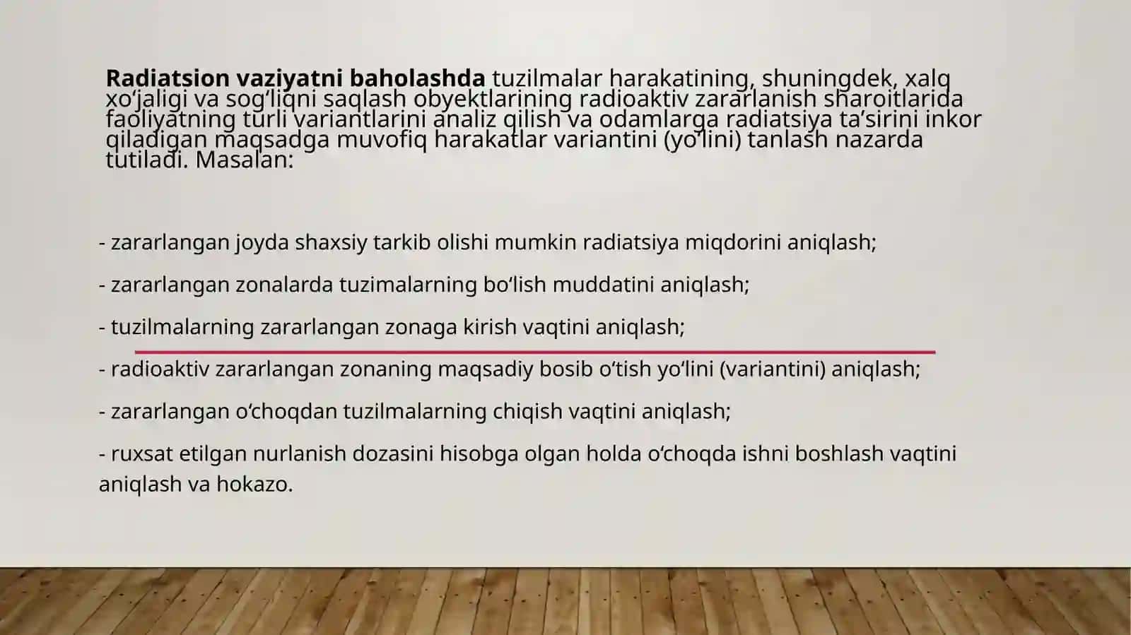 FAVQULOTDA VAZIYATNI BAHOLASH. RADIATSION HOLAT. RADIOAKTIV ZARARLANISH MANBALARI. RADIOAKTIV ZARARLANISH ZONALARI TAVSIFI 4