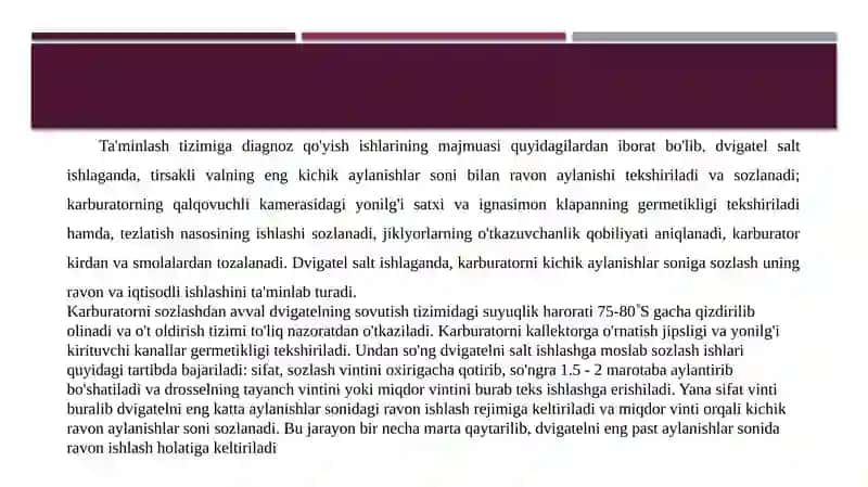Zamonaviy avtomobillar tizimini ta'minlash texnik xizmati 4
