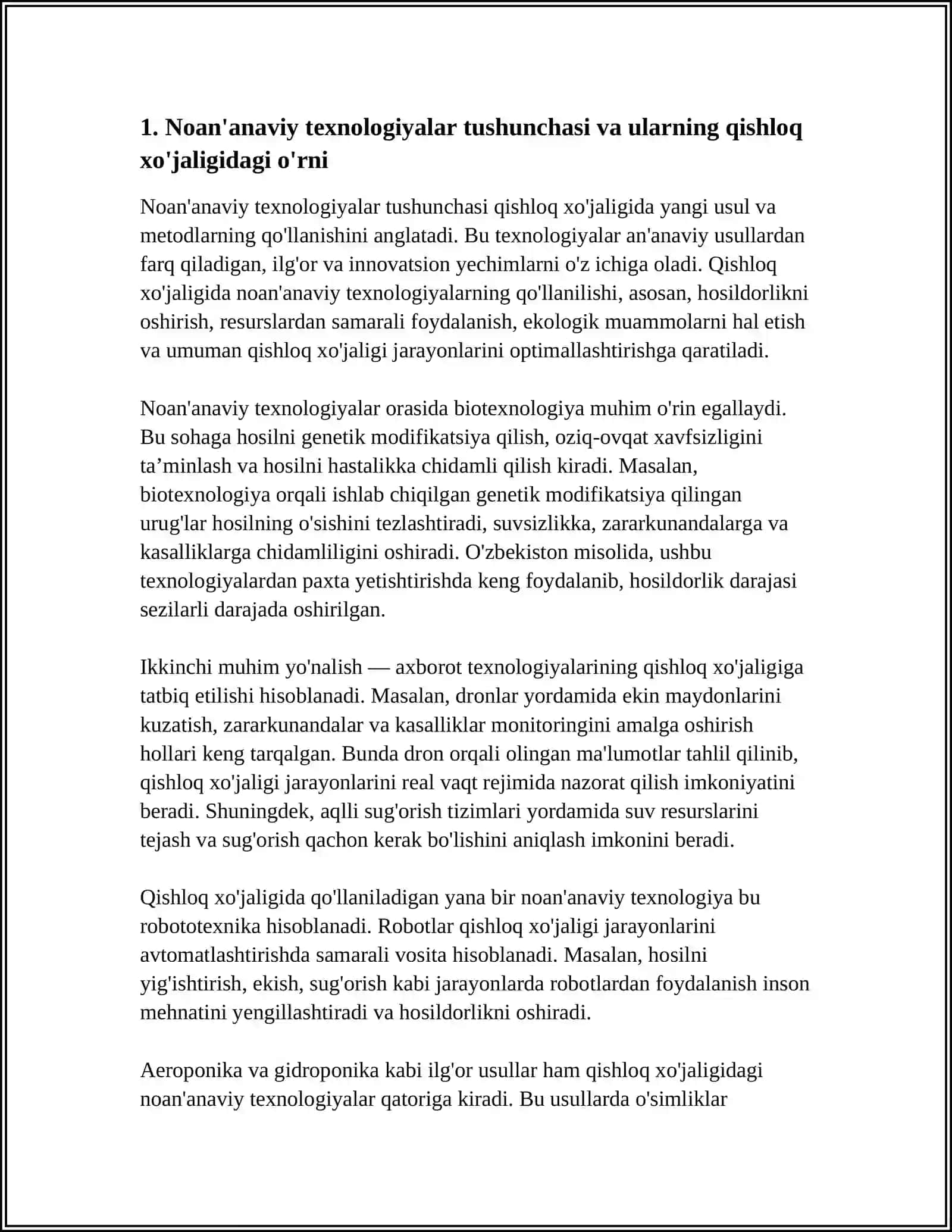 NOANA’NAVIY TEXNOLOGIYALARI TUSHUNCHASI VA ULARNING QISHLOQ XO'JALIGIDAGI O'RNI 4