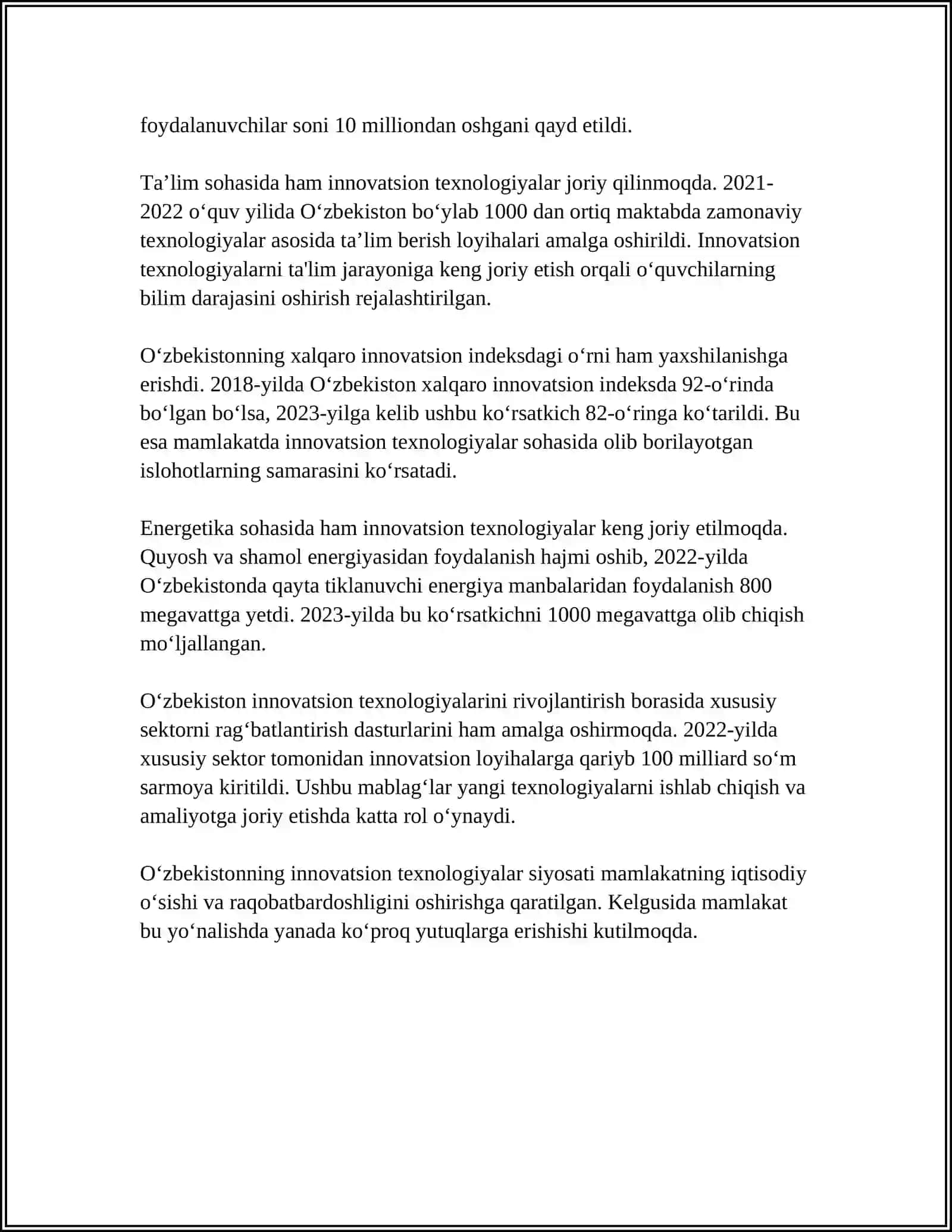 O'ZBEKISTONNING IQTISODIY RIVOJLANISHIDA INNAVATSION TEXNOLOGIYALARNING ROLI 4