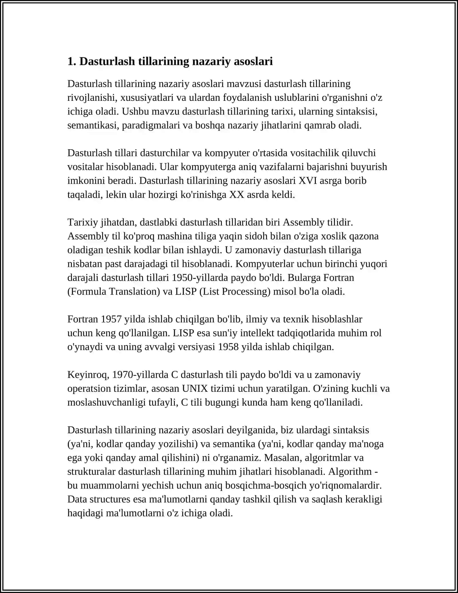 DASTURLASH TILLARINING TUZILMASI. MA’LUMOT TURLARI 4