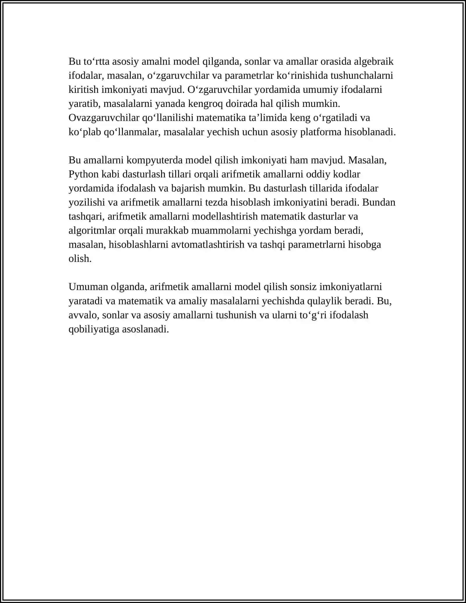 ARIFMETIK AMALLAR MAVZUSI BOʻYICHA DARSLARNI KOʻRGAZMALI QUROLLAR BILAN TAʼMINLASH 4