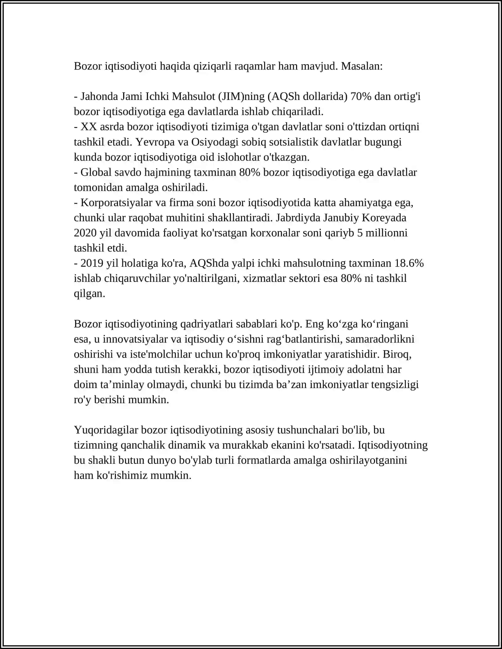 BOZOR IQTISODIYOTINING IJTIMOIY YOʻNALTIRILGANLIGI VA UNING OʻZBEKISTONGA XOS XUSUSIYATLARI 4