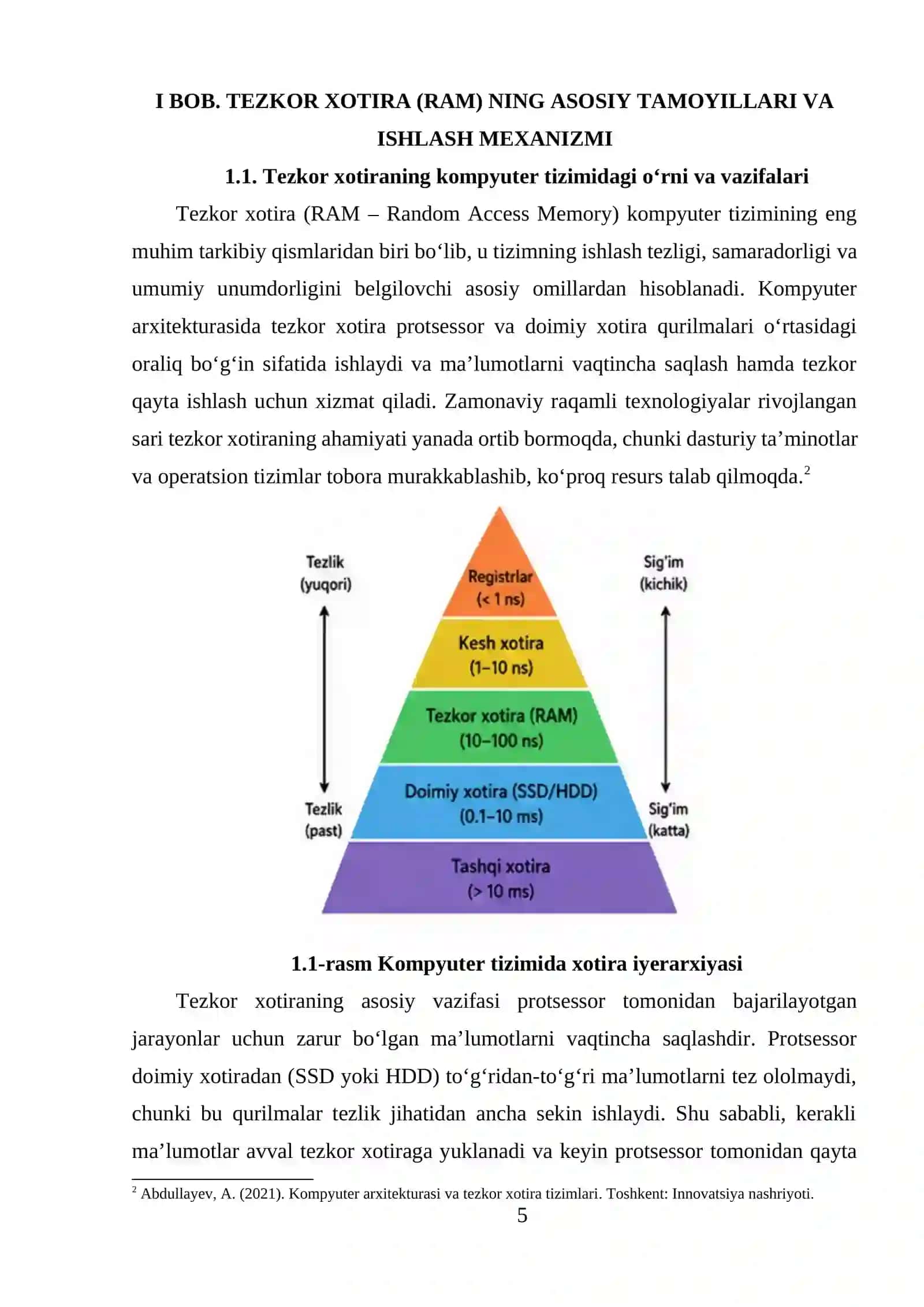 Tezkor xotira. Ko‘p yadroli va grafik protsessorlarda xotirani tashkillashtirish xususiyatlari 4