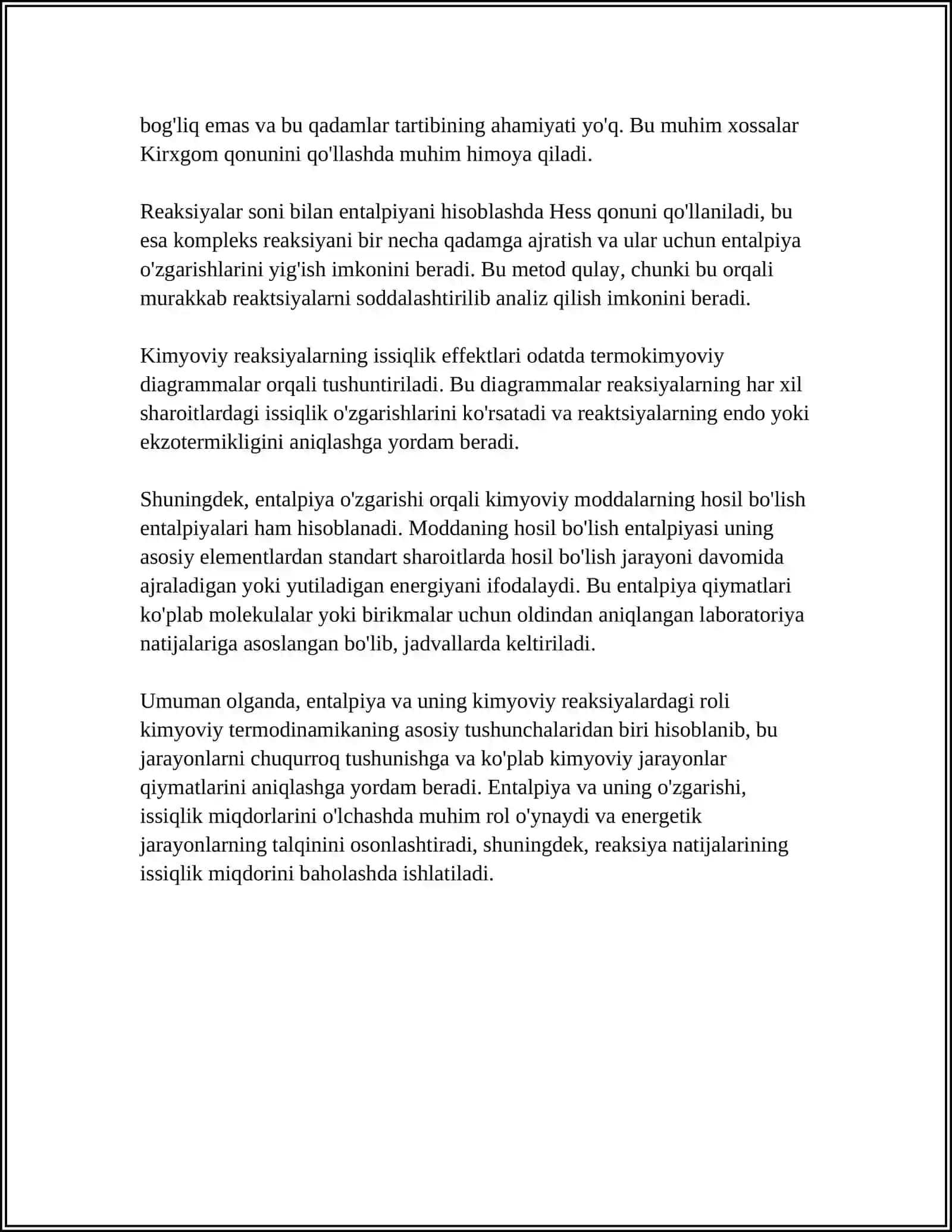 KIMYOVIY TERMODINAMIKA. KIMYOVIY REAKSIYALARNING ISSIQLIK EFFEKTINI ANIQLASH 4