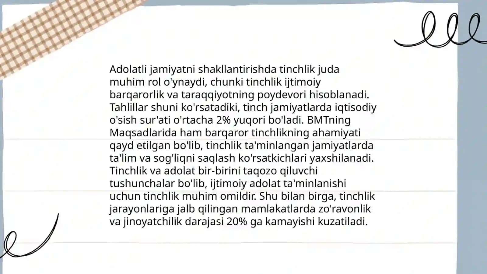 Tinchlik va adolatning bashariyat hayotidagi oʻrni 4