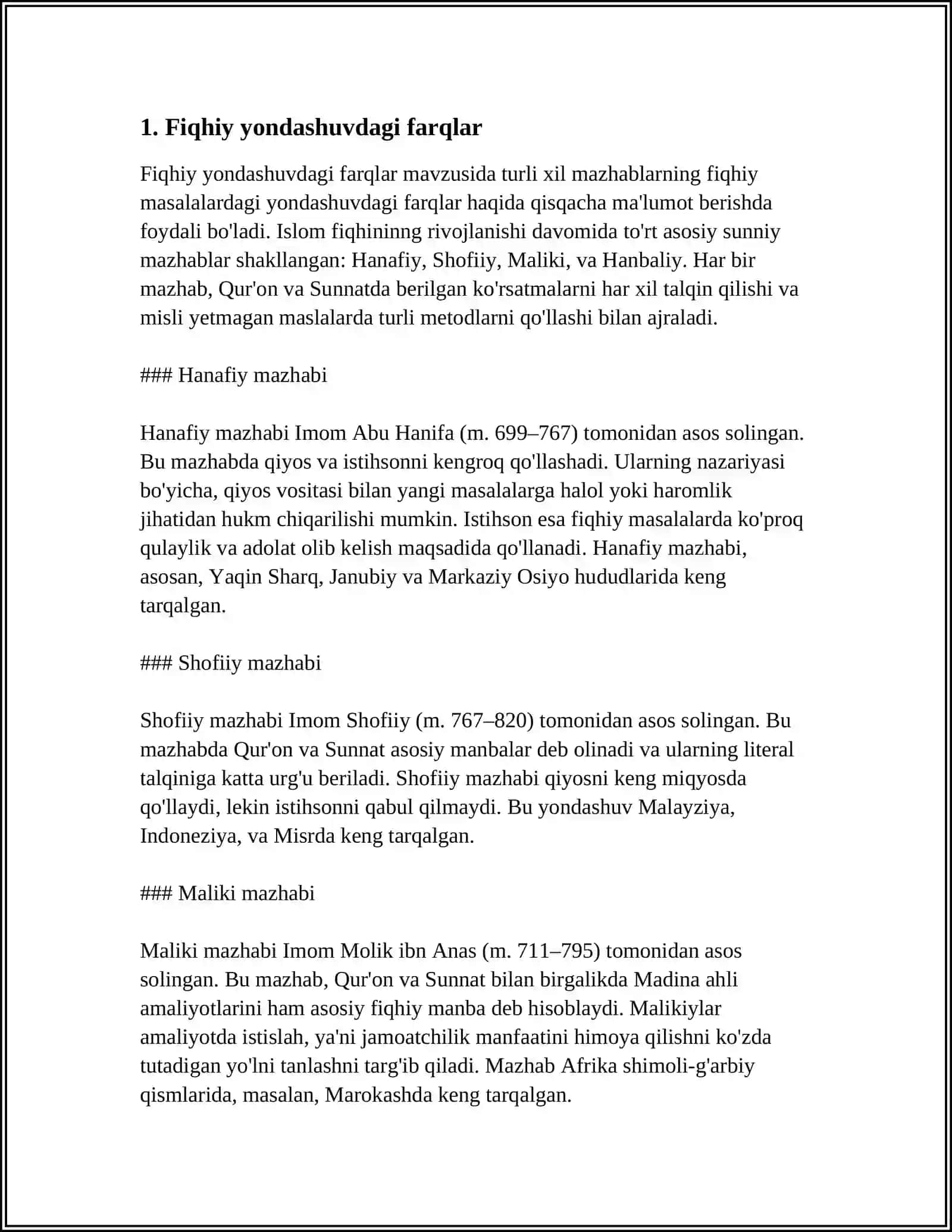HANAFIYLIK VA HANBALIYLIK MAZHABLARI ORASIDAGI FARQLAR. HANAFIY TOLERANTLIGINING MOHIYATI 4