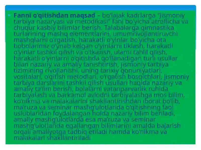 Jismoniymadaniyat nazariyasi va metodikasi fanining maqsadi va vazifalari 4