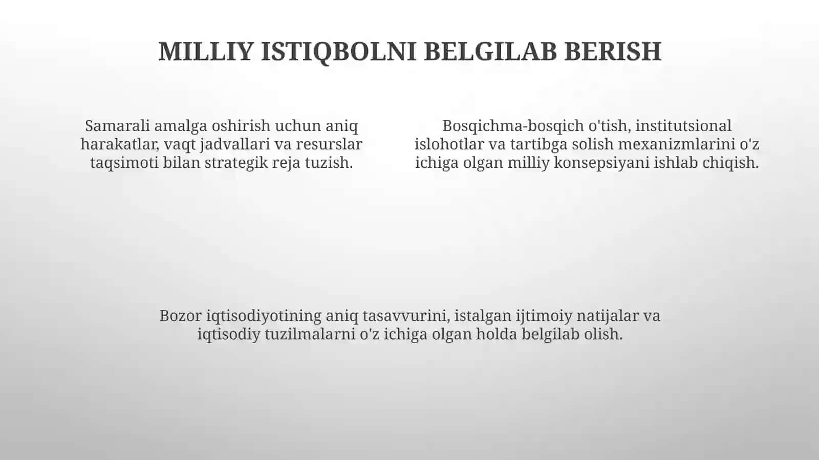 Bozor iqtisodiyotiga o'tishning milliy konsepsiyasi va islohotlar strategiyasi 4