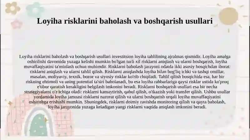 Investitsion loyiha tahlilining mohiyati va ahamiyati 4