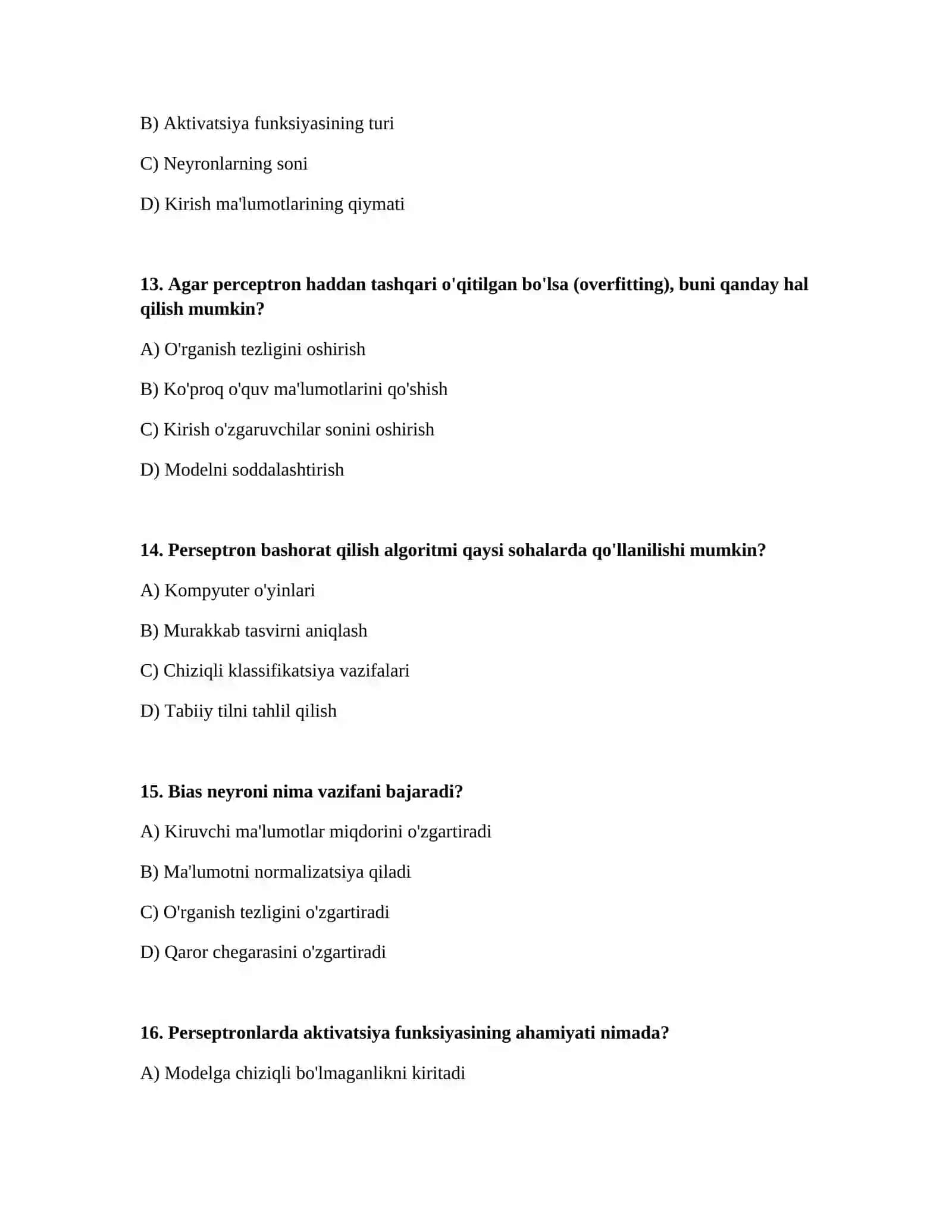 Eng sodda perseptronlar yordamida bashoratlash algoritmini ishlab chiqish 4