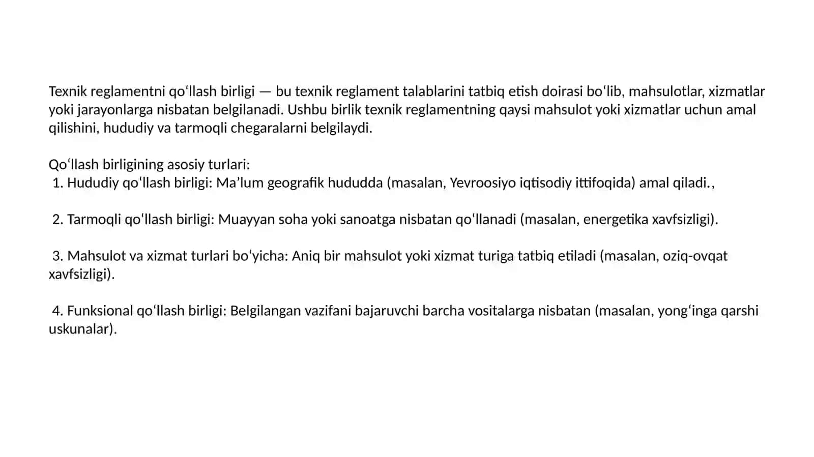 Texnik jihatdan tartibga solishning asosiy prinsiplari mazmun-mohiyati, texnik jihatdan tartibga solish davlat tizimi va davlat siyosatining asosiy yo‘nalishlari tushunchalarining o‘ziga xos jihatlari 4