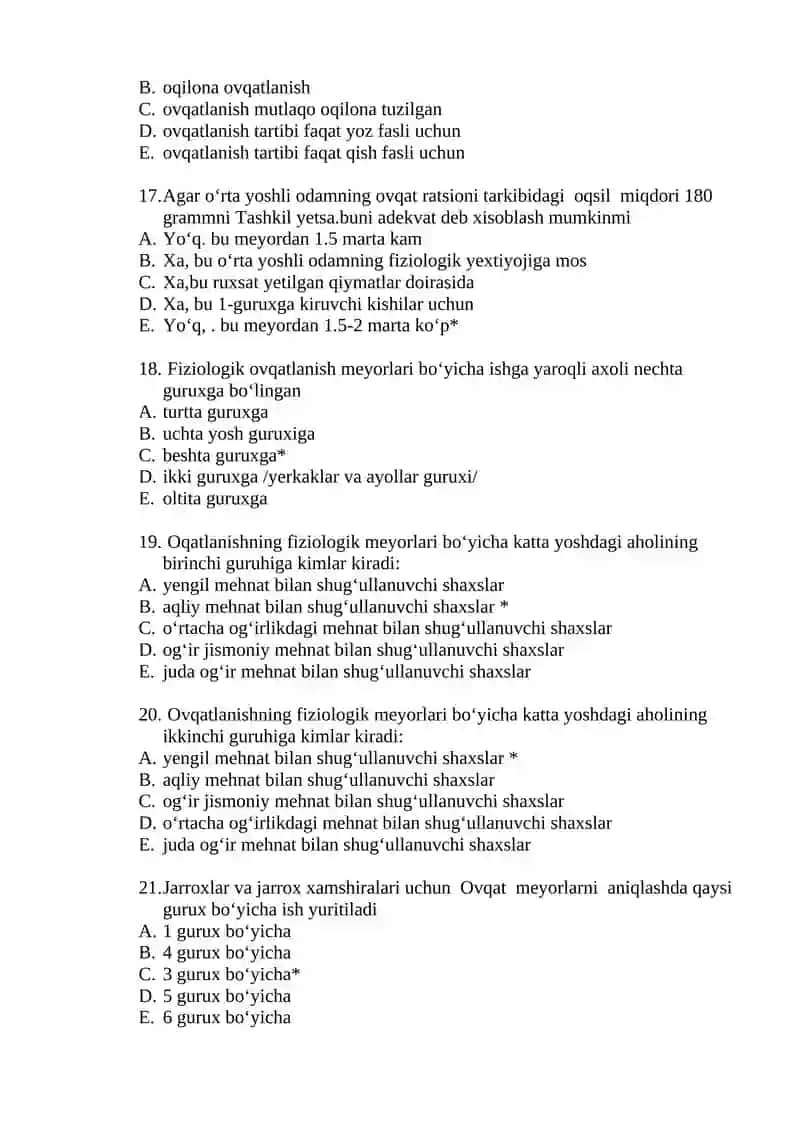 GIGIYENA EKOLOGIYA BILAN, XG FANIDAN 1TA JAVOBLI TESTLAR 4