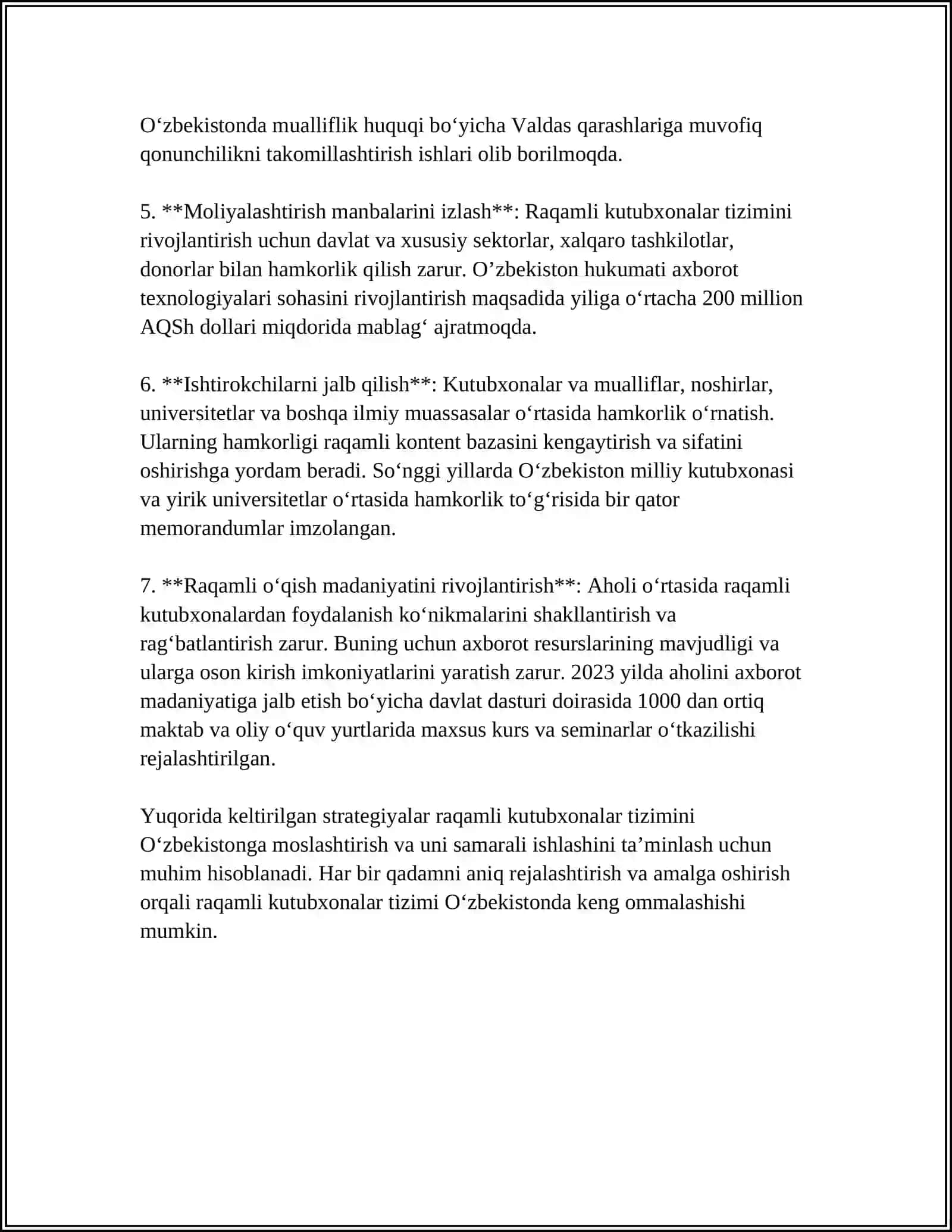 JAHON KUTUBXONALARI INNOVATSIYALARINI O'ZBEKISTON SHAROITIGA MOSLASHTIRISH 4