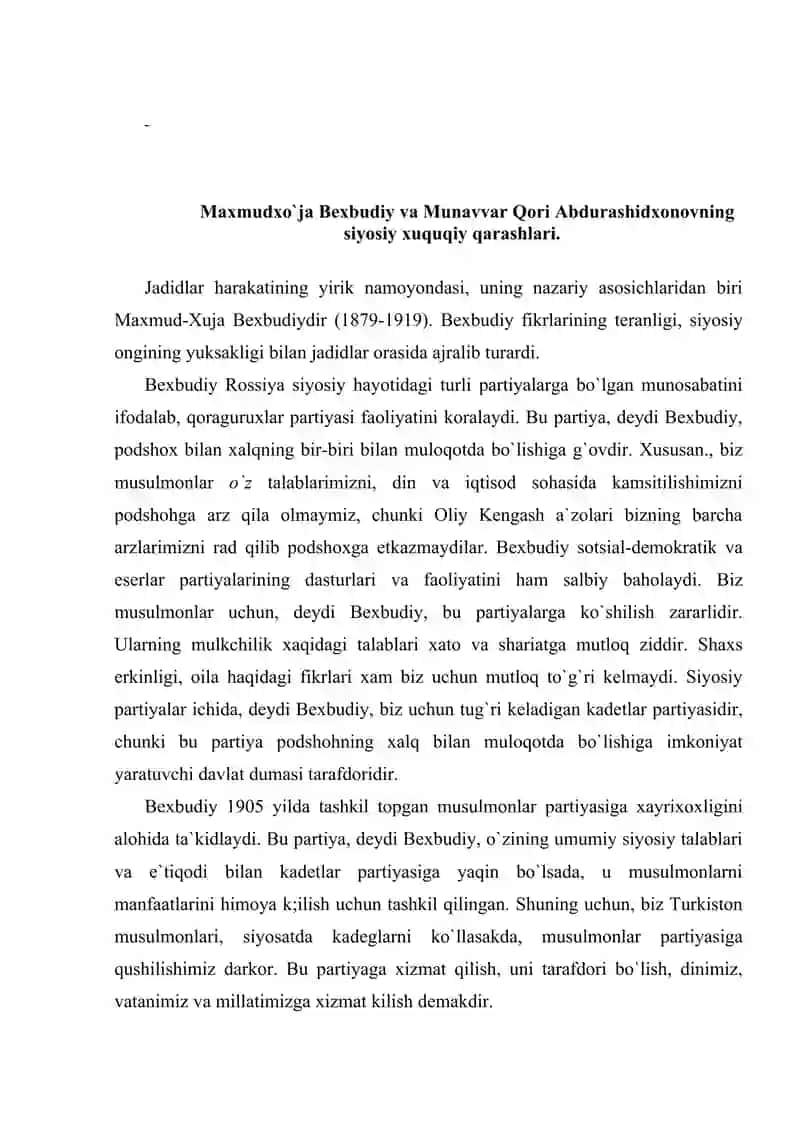 Turkistonda jadidchilik xarakatining vujudga kelishi va jadidlar xarakatida milliy ziyoliylarning o`rni 4