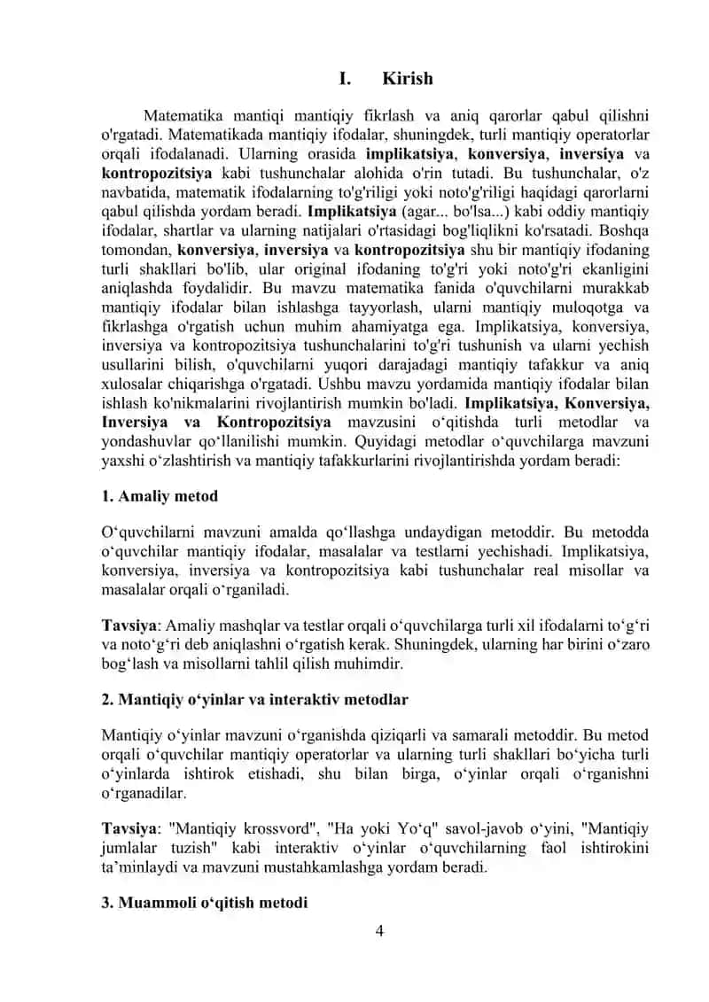 Implikatsiya, konversiya, inversiya va kontropozitsiya 4