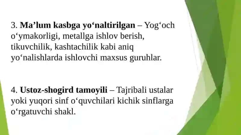 Mohirqo‘llar to‘garagini tashkilotish usullari 4