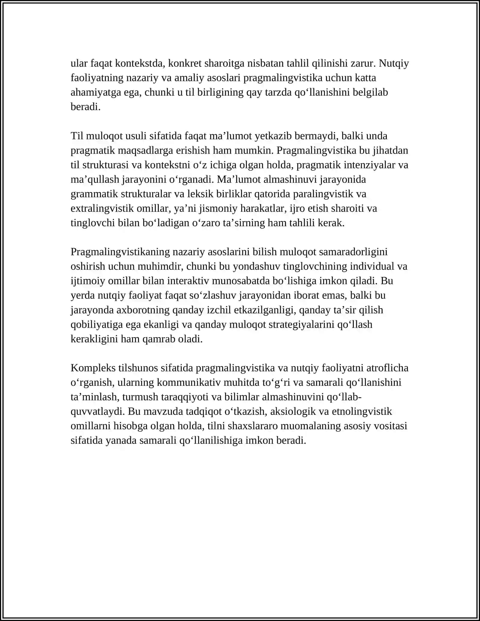 PRAGMALINGVISTIKA: NUTQIY FAOLIYAT VA KONTEKST MUAMMOSI 4