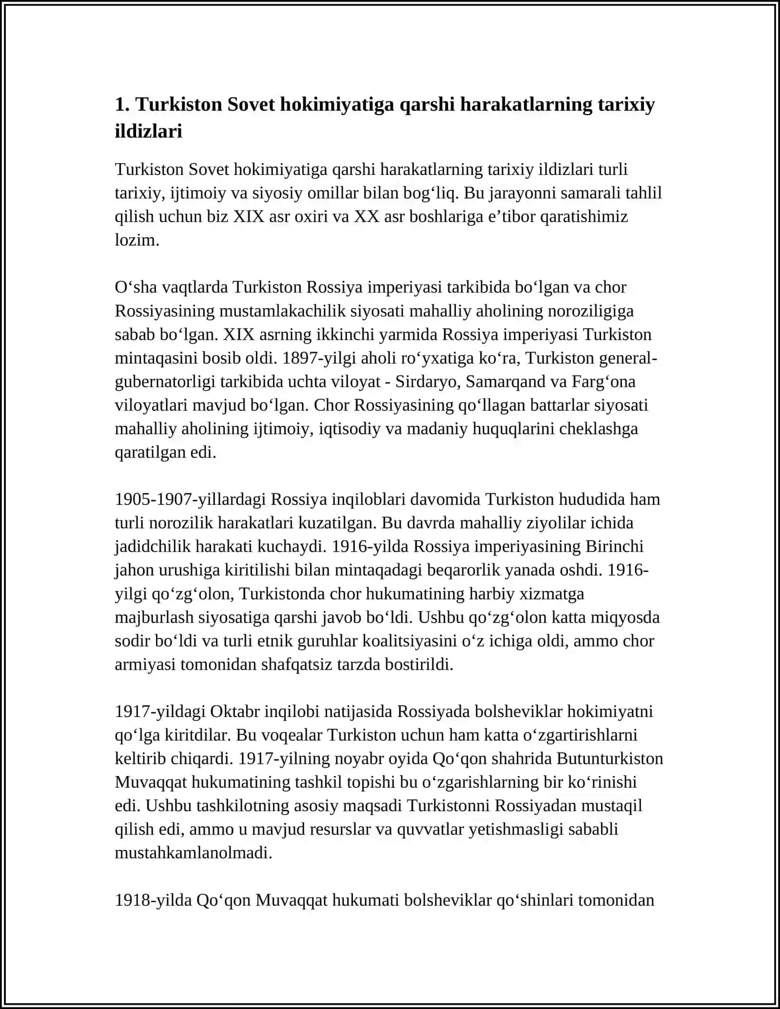 TURKISTON SOVET HOKIMIYATIGA QARSHI QUROLLI HARAKATLARNING BOSTIRILISHI VA UNING OQIBATLARI 4