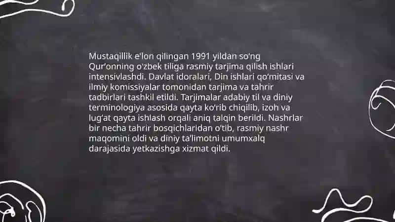 Mustaqillik yillarida Qurʼonning oʻzbek tiliga tarjima qilinishi va tasvirlari 4