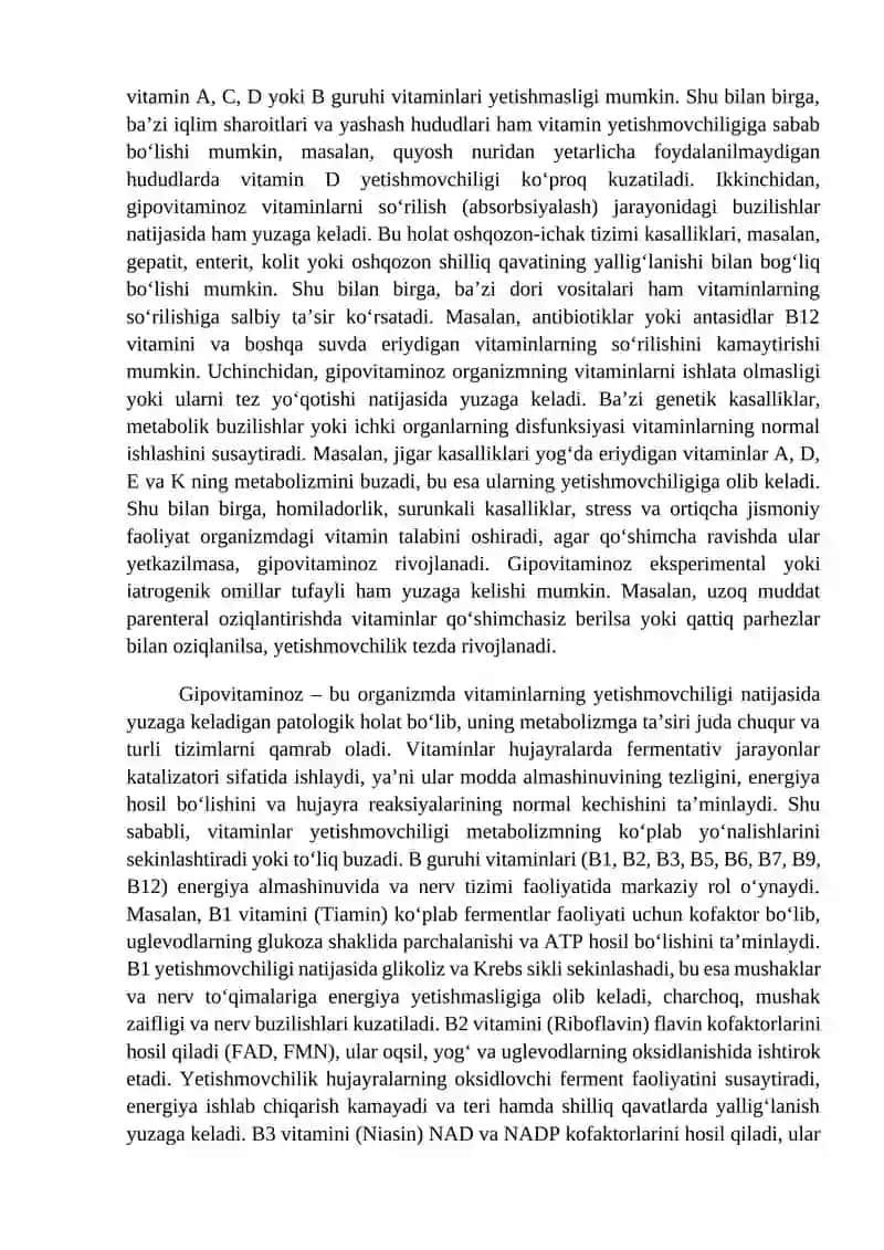 Gipovitaminoz va gipervitaminoz holatlarida modda almashinuvining buzilishi 4