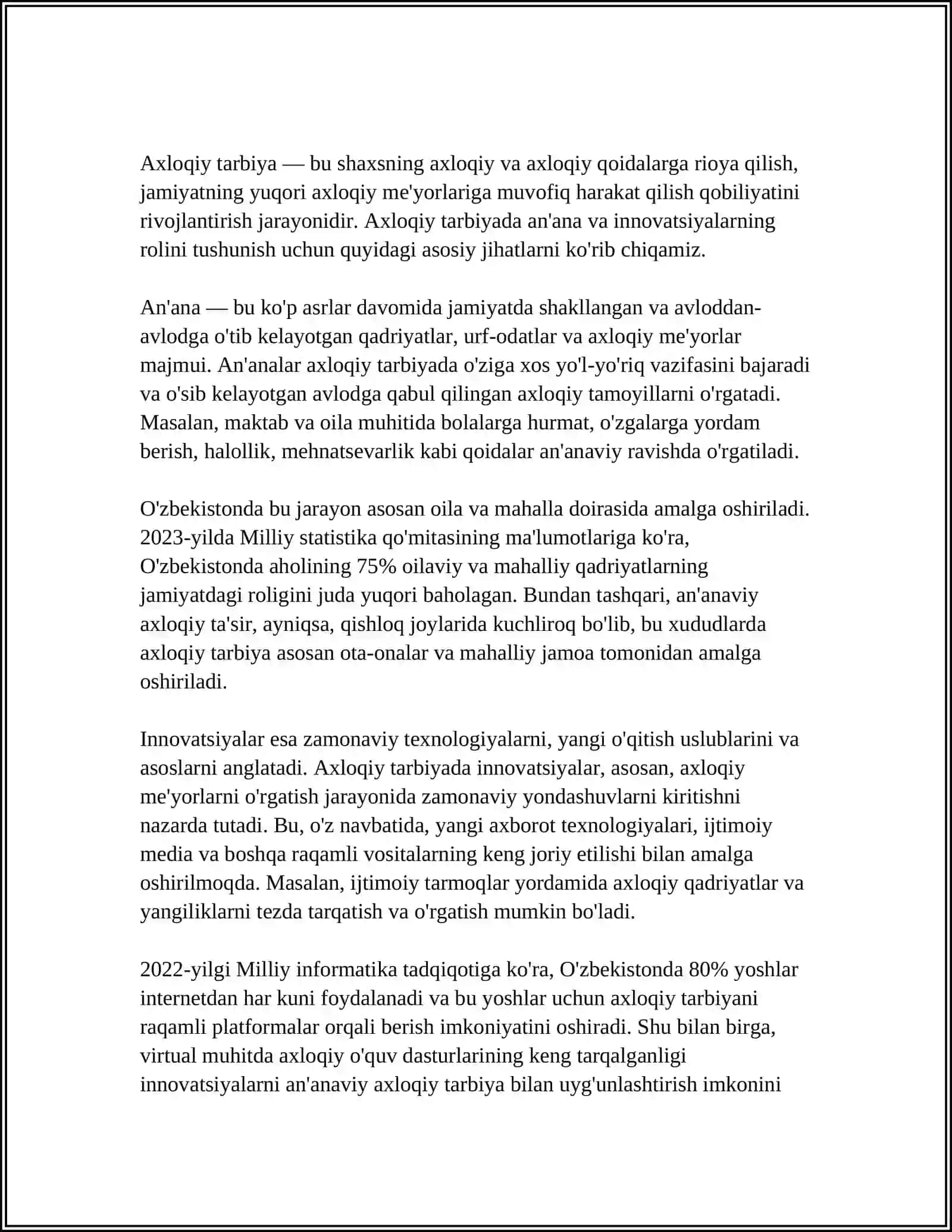 Zamonaviy, Axloqiy Tarbiyaning Yutuqlari va Kamchiliklar Mavzusi 4