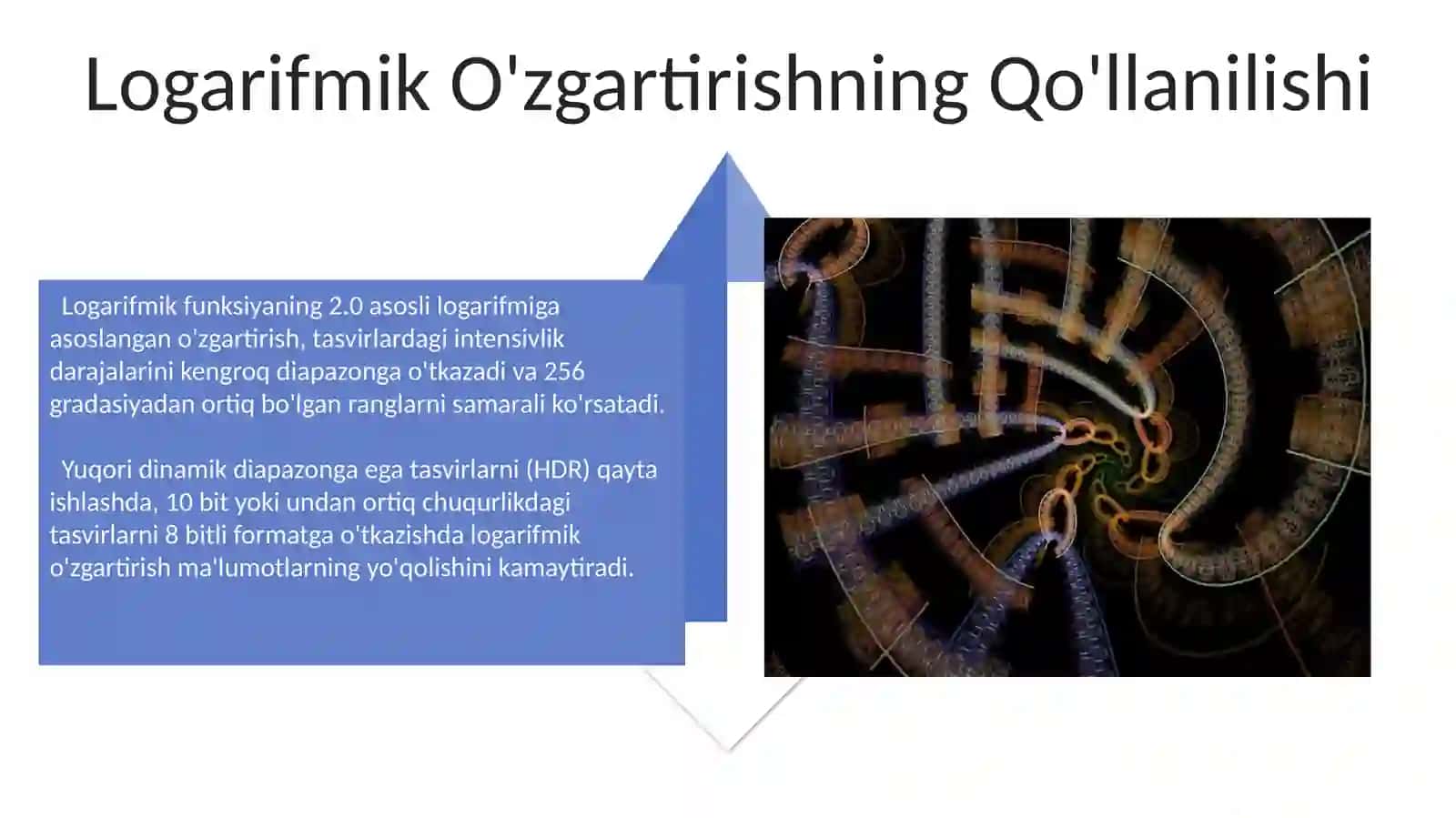 Logarifmik o'zgartirish va kontrastni cho‘zish o'zgartirishlari 4
