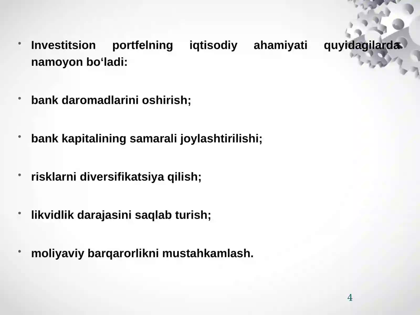 Tijorat banklari investitsion portfelni boshqarish usullari 4