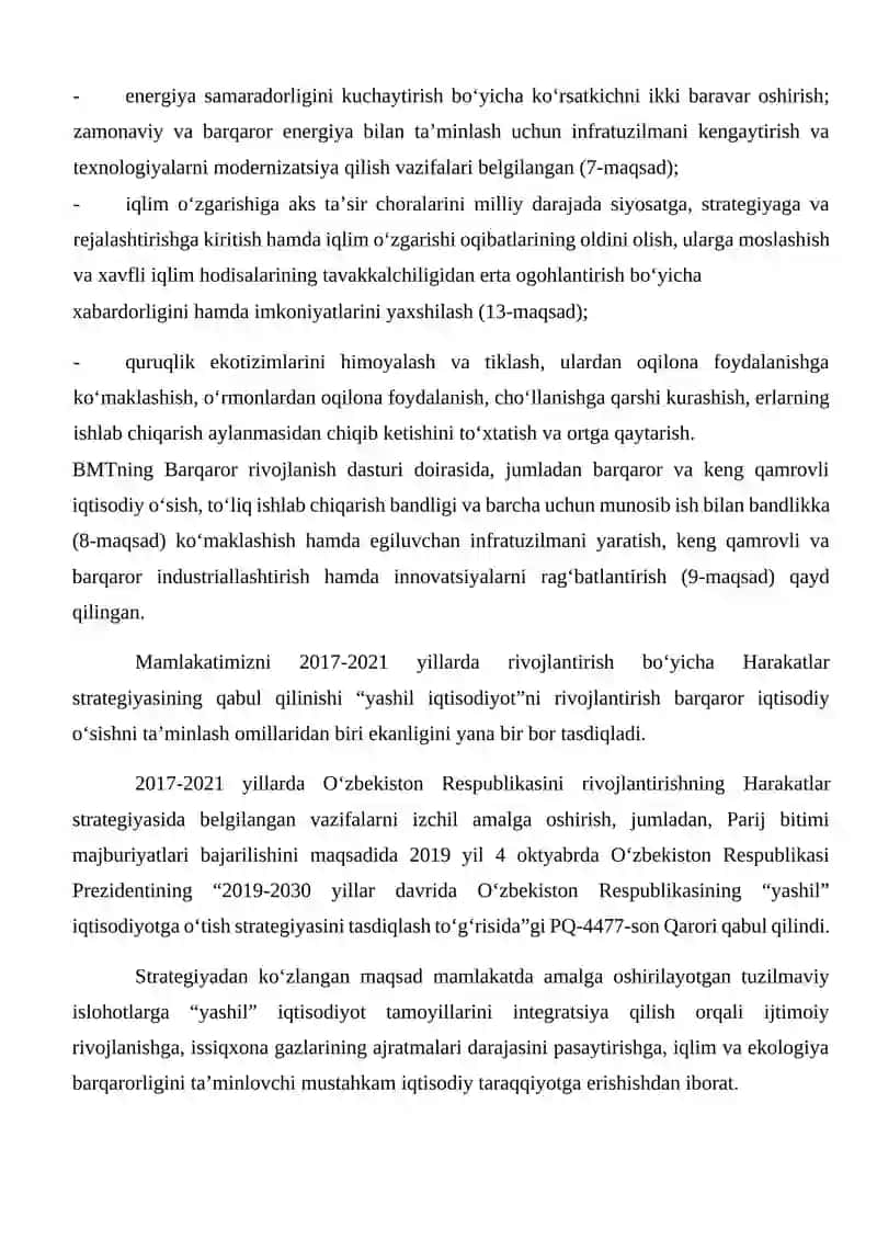 O‘ZBEKISTONDA “YASHIL IQTISODIYOT”GA O‘TISH STRATEGIYASI: ZARURIYATI, MAQSADI, TAMOYILLARI 4