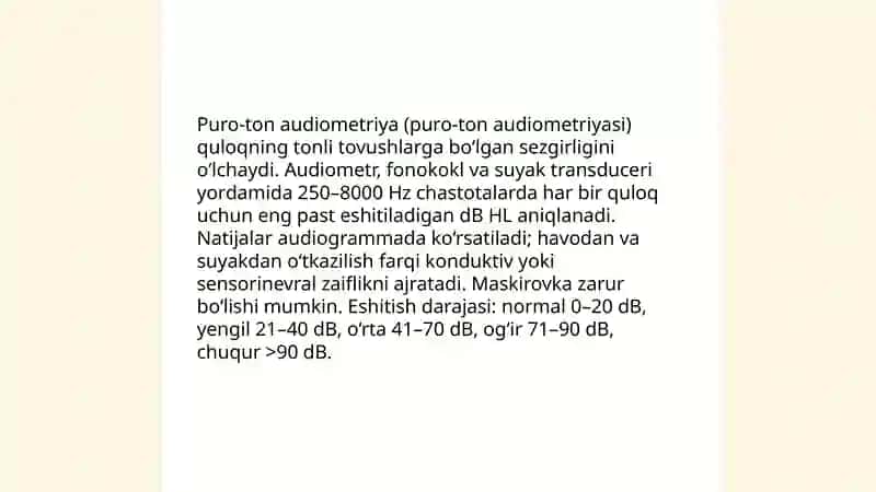 Quloqning eshitish sezgirligini aniqlash 4