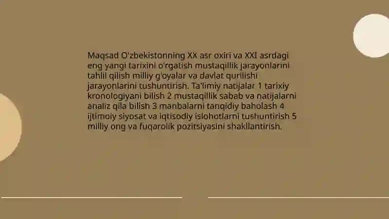 O'zbekistonning eng yangi tarixi o'quv fanining predmeti 4