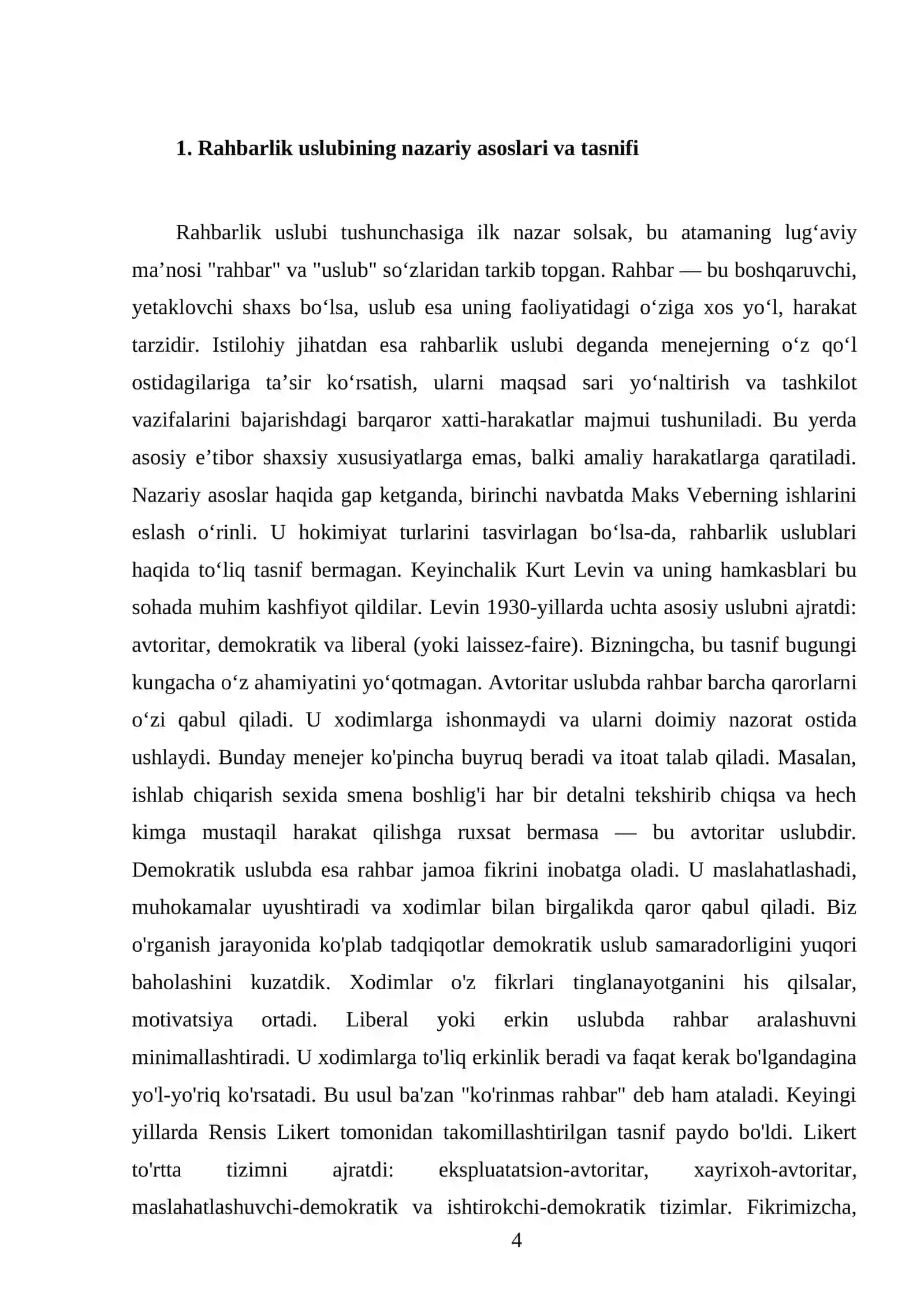 Menejerni rahbarlik uslubi va boshqarishdagi o’rni 4