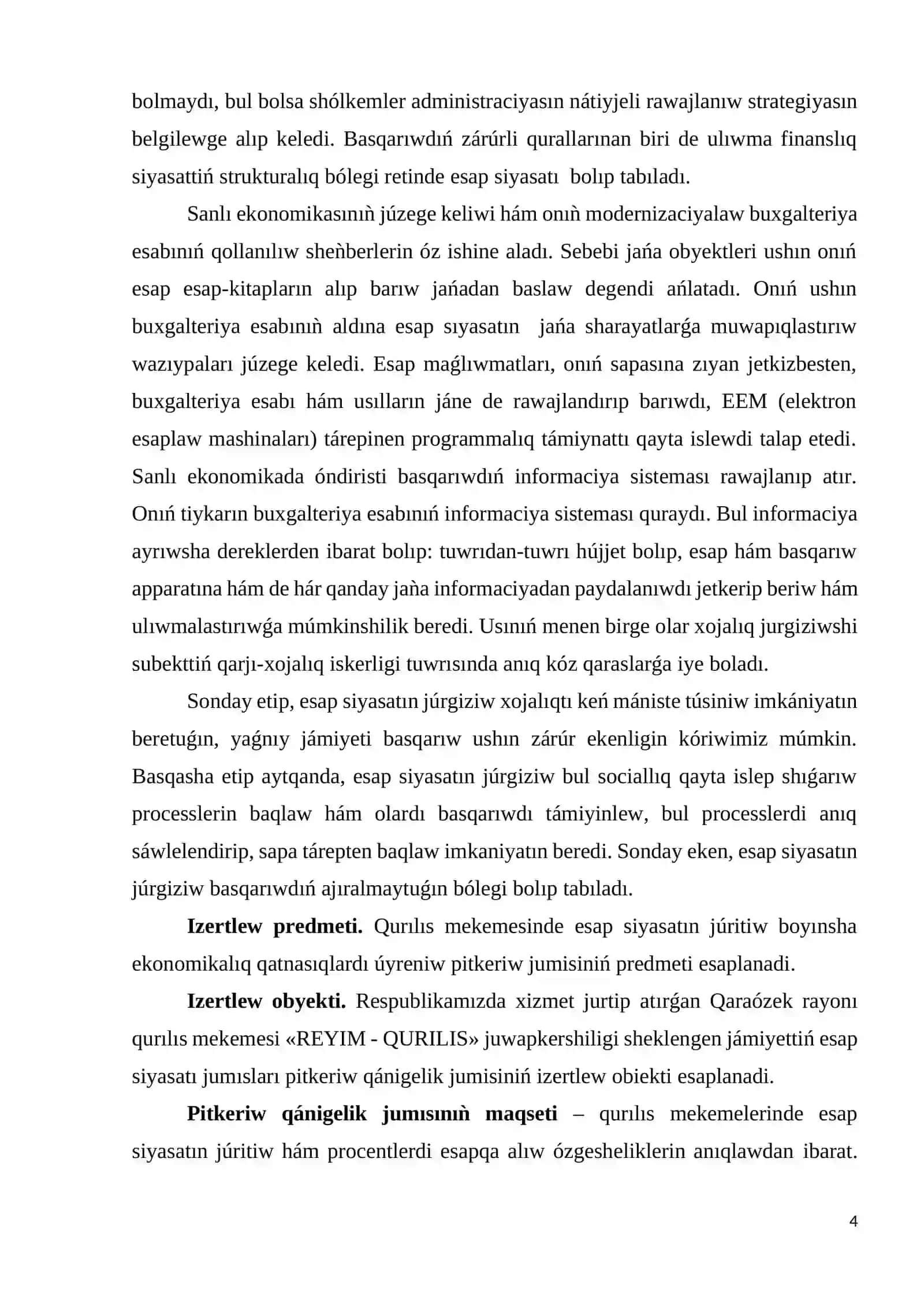 KÁRXANALARDA ESAP SIYASATIN HÁM BAHALAWLARDAǴI ÓZGERISLER ESABIN JAQSILAW 4
