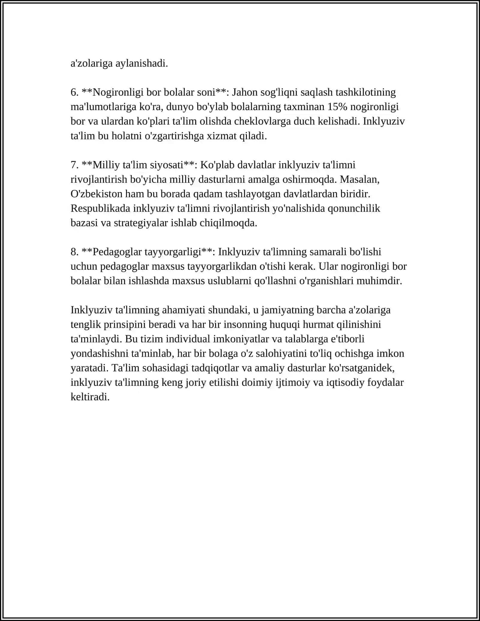 INKLYUZIV TAʼLIMNING TAMOYILLARI VA UNGA BOʻLGAN EHTIYOJLAR VA UNING SABABLARI BOSQICHLARI 4