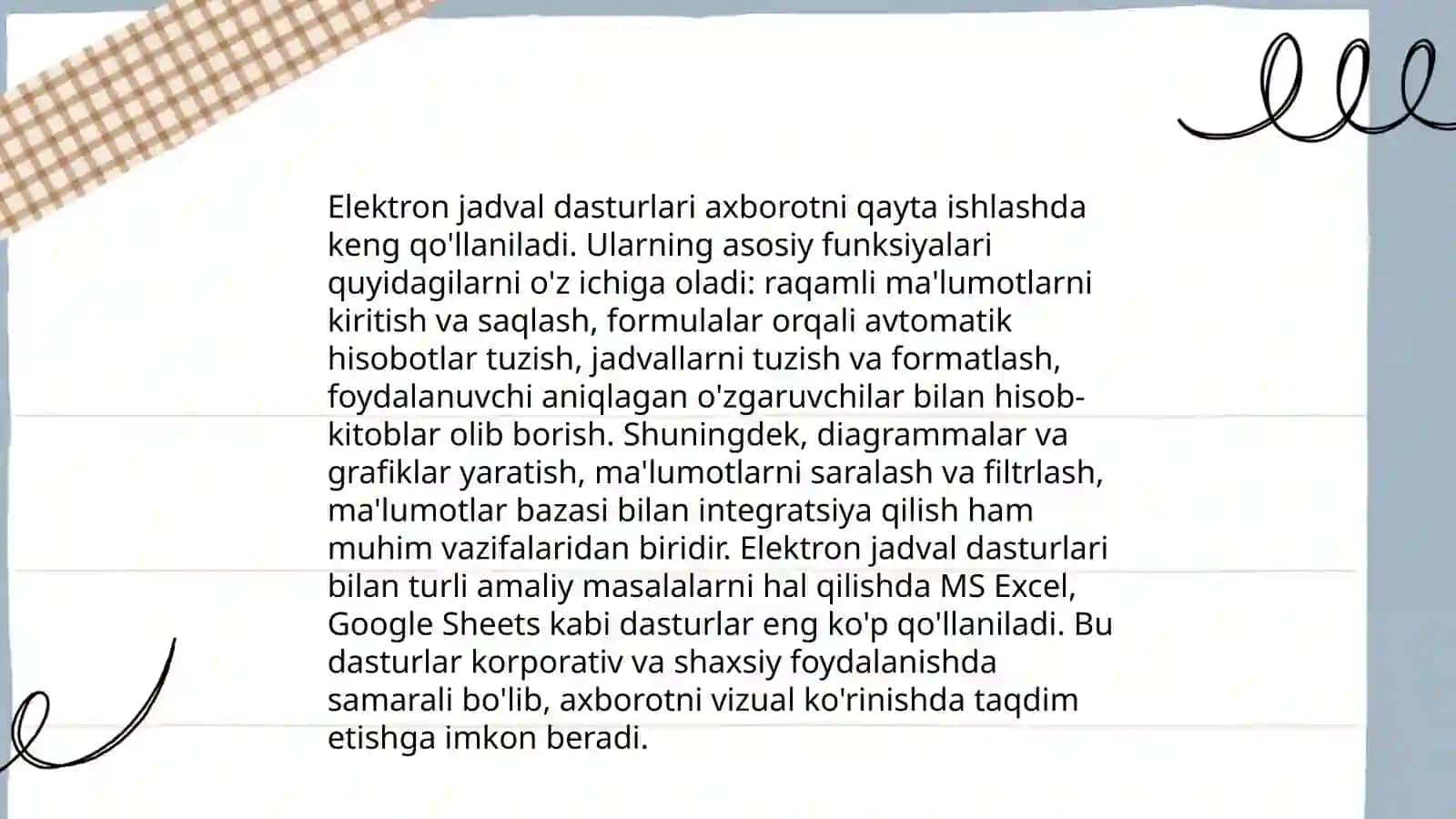 Elektron jadvallardan foydalanish texnalogiyalari. Elektron jadvallar va uning asosiy tushunchalari 4