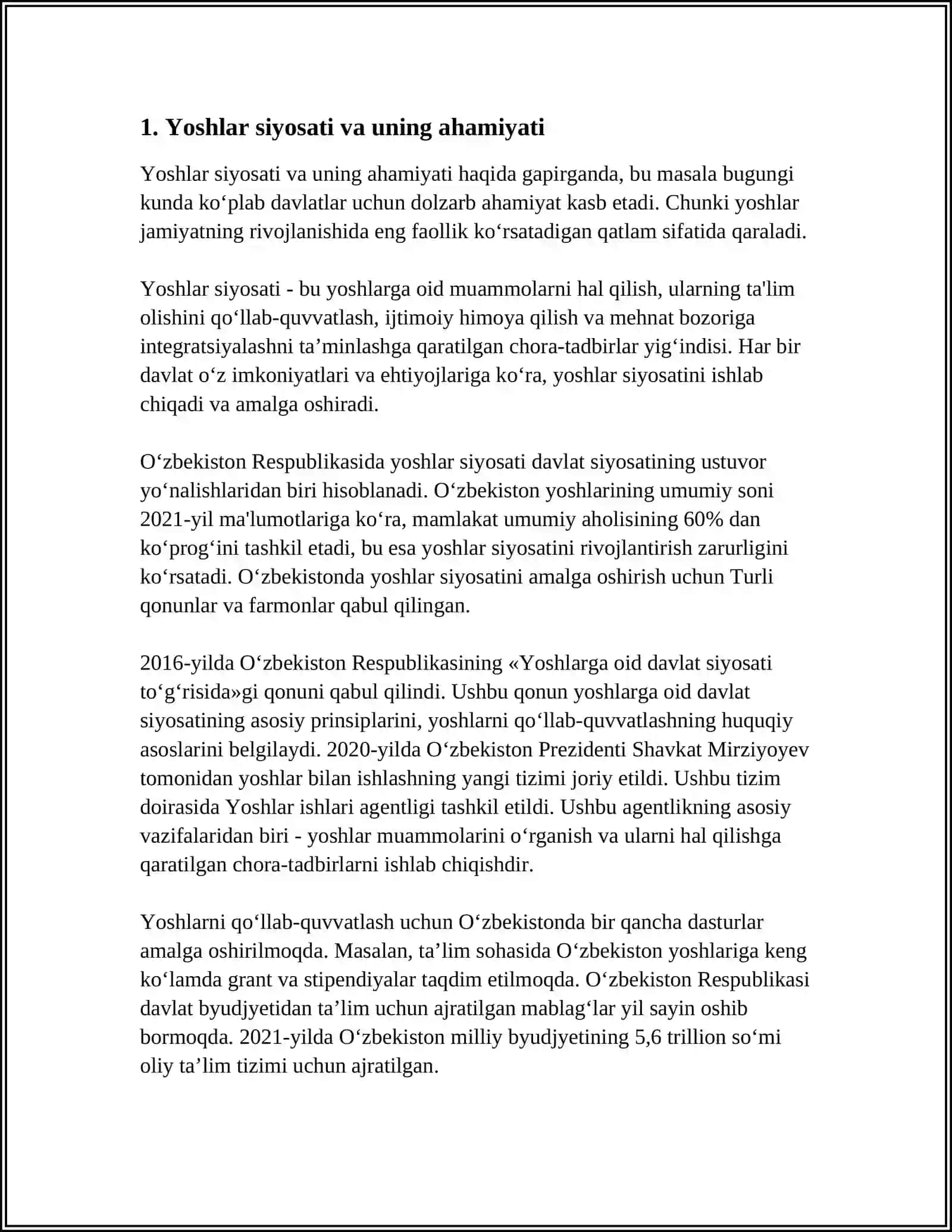 O'ZBEKISTON RESPUBLIKASI YOSHLAR SIYOSATI VA SPORT VAZIRLIGI 4
