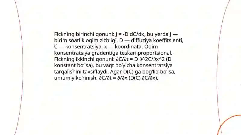 Diffuziya, issiqlik o'tkazuvchanlik va qovushqoqlik 4