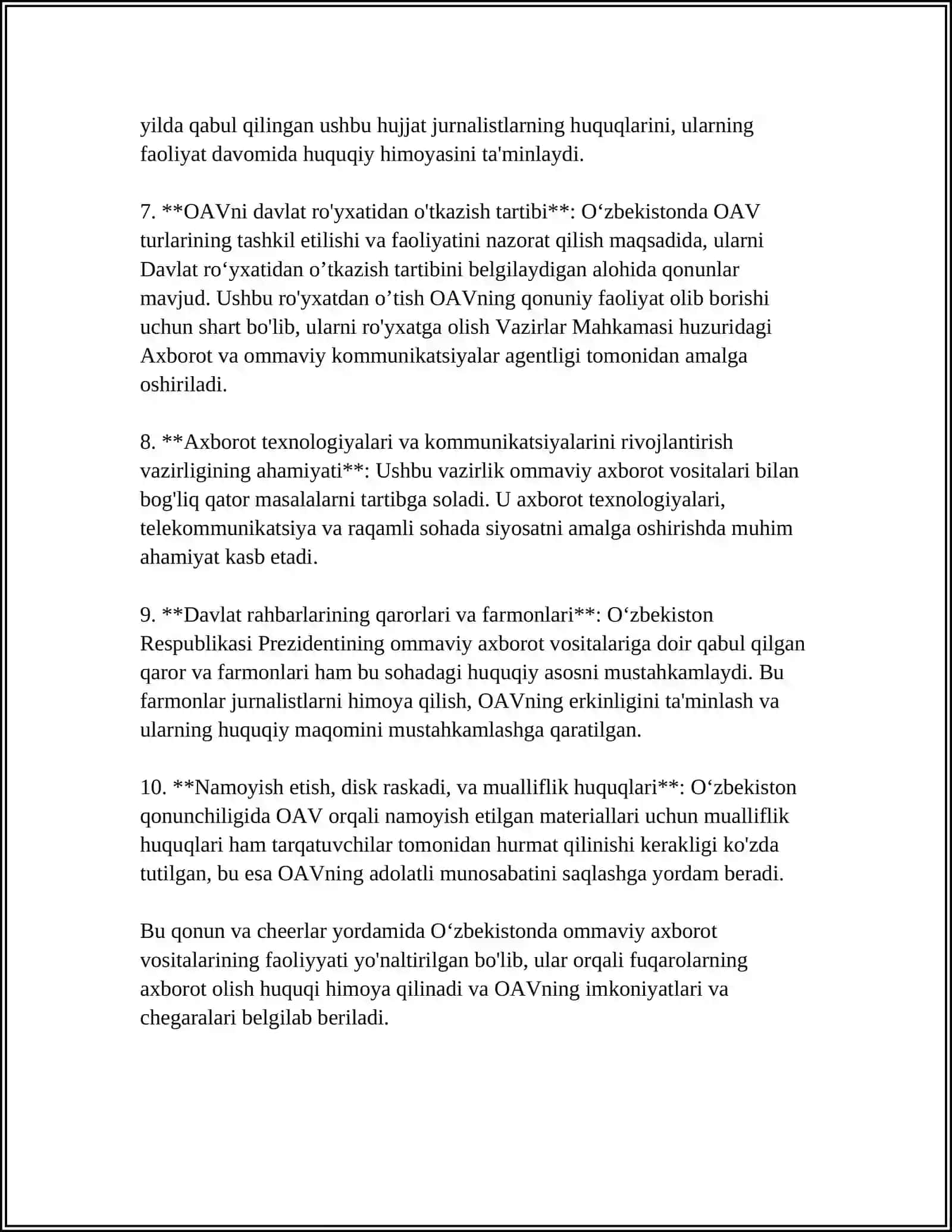 Oʻzbekistonda ommaviy axborot vositalarining huquqiy asosi 4