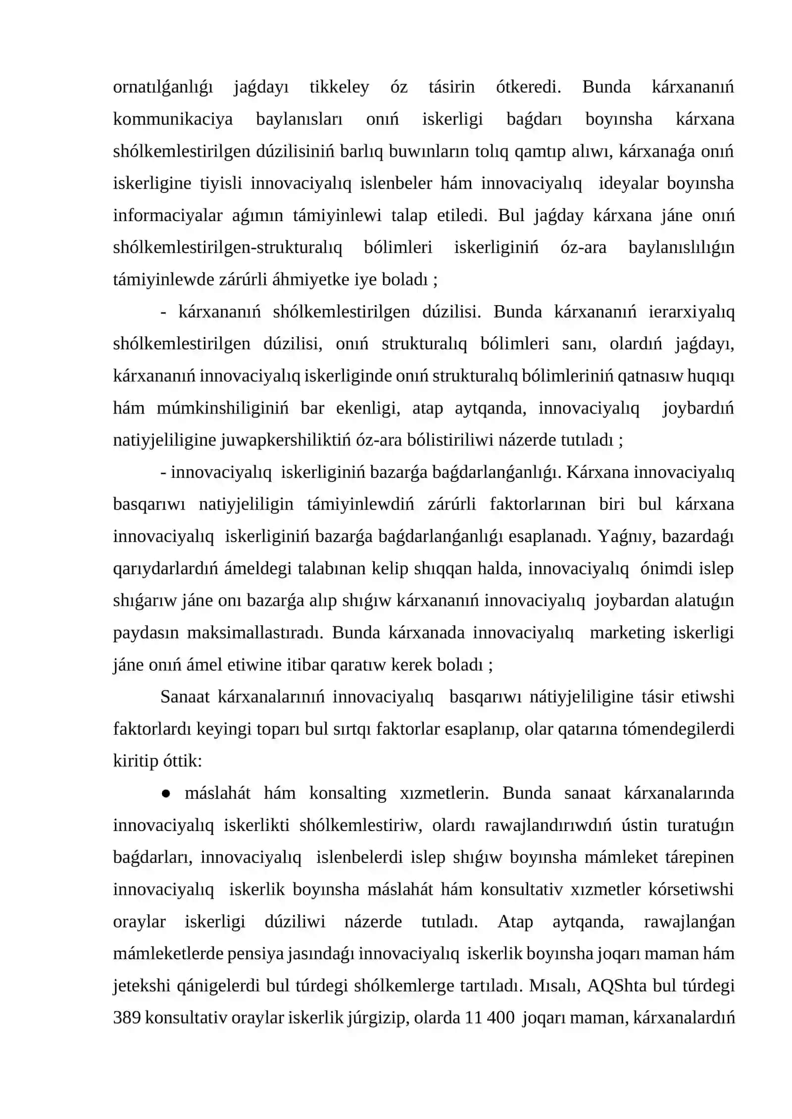 SANAAT KÁRXANALARÍ INNOVCIYALÍQ BASQARÍWÍ NATIYJELILIGIN ASÍRÍWDÍŃ STATISTIKALÍQ ANALIZI 4