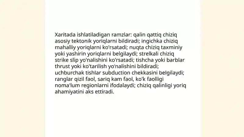 Asosiy tektonik yer yoriqlari xaritasi bilan ishlash 4