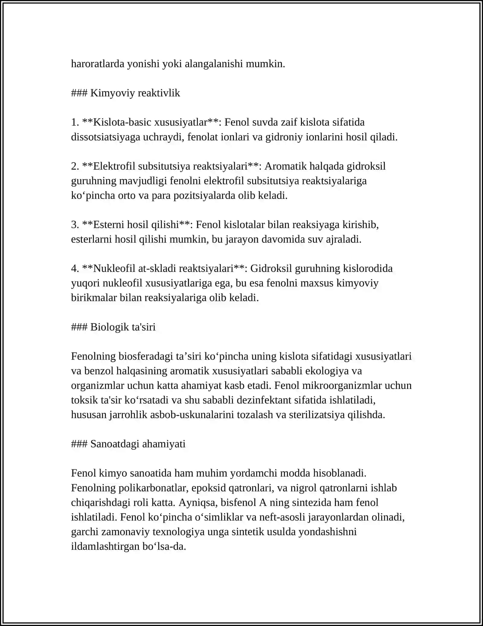 FENOL - TUZILISHI XOSSALARI ISHLATILISHI TABIATDA TARQALISHI 4