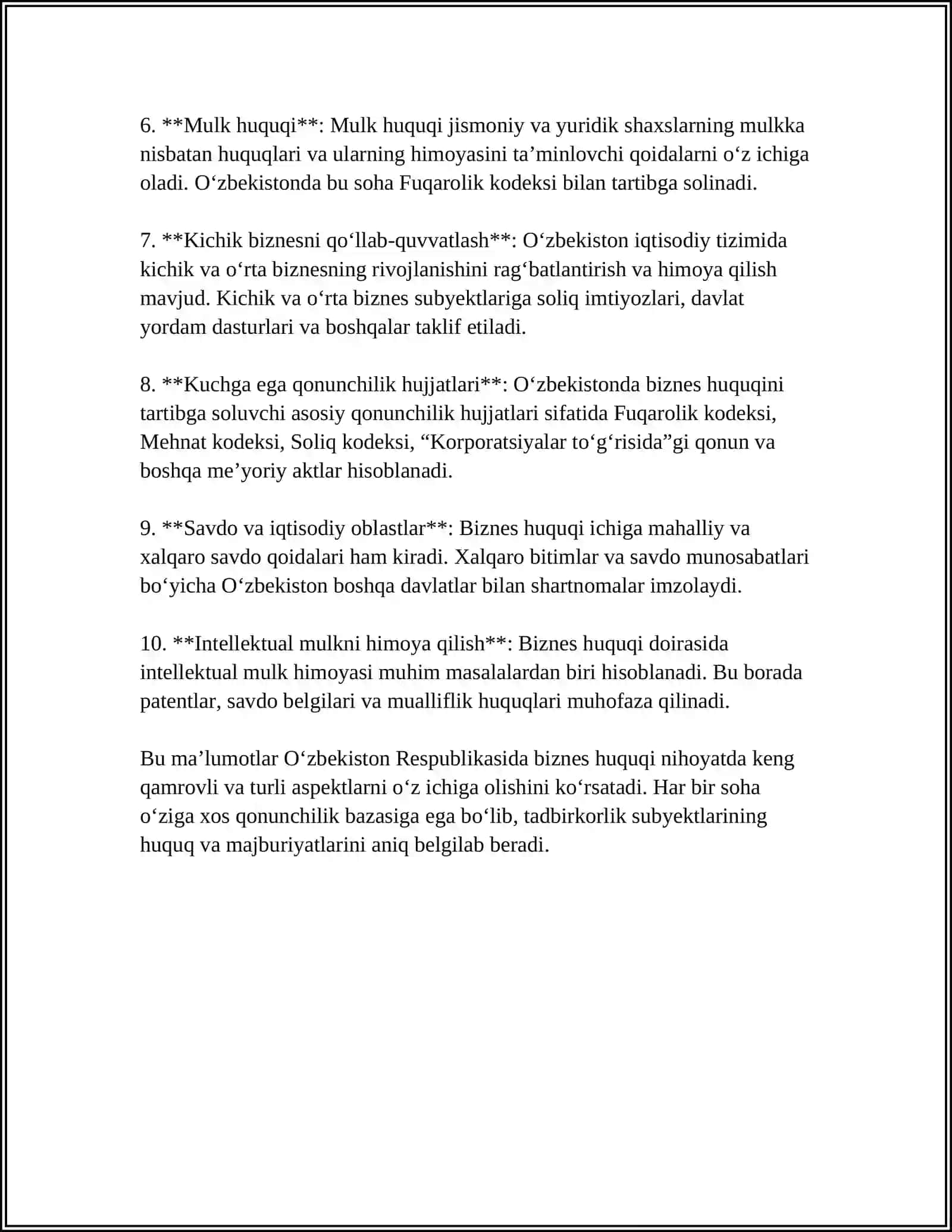 BIZNES HUQUQINING PREDMETI,USLUBLARI VA PRINSIPLARI 4