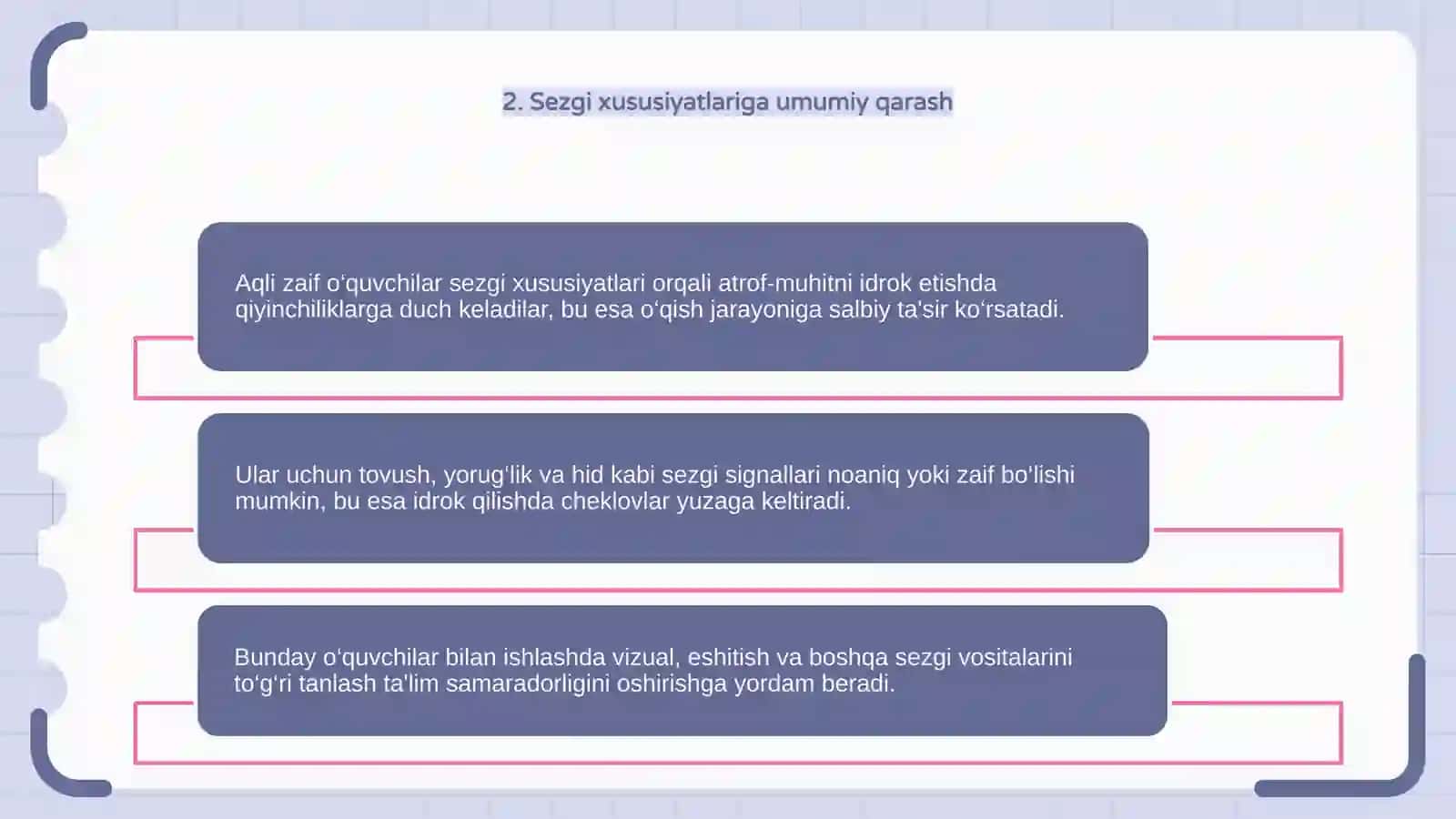 Aqli zaif o'quvchining sezgi xususiyatlari 4