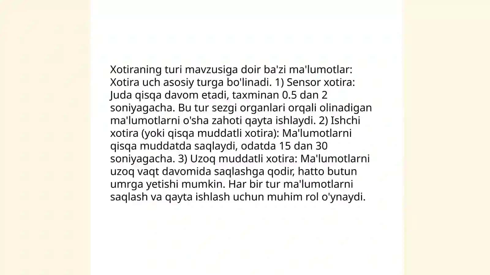 Xotira xaqida tushuncha va uning nerv fizalogik asosi 4