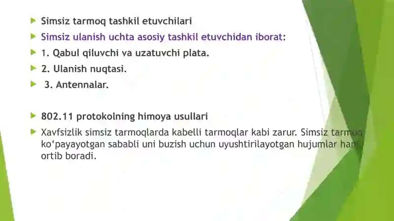 Simsiz axborot uzatish texnologiyalari. Wi-fi tarmog’ini sozlash. 4