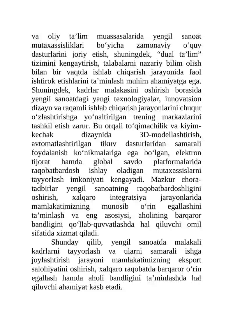 YENGIL SANOAT UCHUN KADR TAYYORLASH VA ISHGA JOYLASHTIRISHNING DOLZARB VAZIFALARI 4